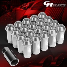J2 M12 X 1.5 7075 ALUMINUM 25MM OD/50MM 20PCS CLOSE END LUG NUT W/ADAPTER SILVER