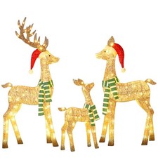 58 Inch 3D Gold Large Lighted Christmas Deer Decorations 3-Piece SDL-3D-002