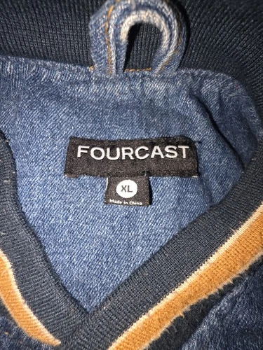 Fourcast Men’s Blue Tan Varsity Jacket Denim Size XL M014A image 4