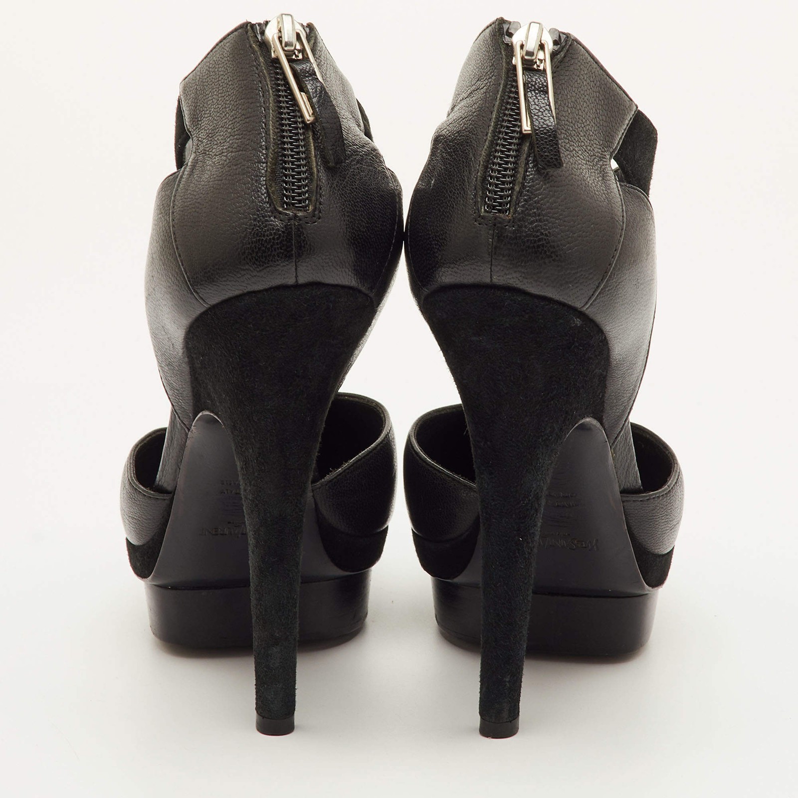 Saint Laurent Easy Y Size 38 Black Leather and Suede Platform Pumps thumbnail 5