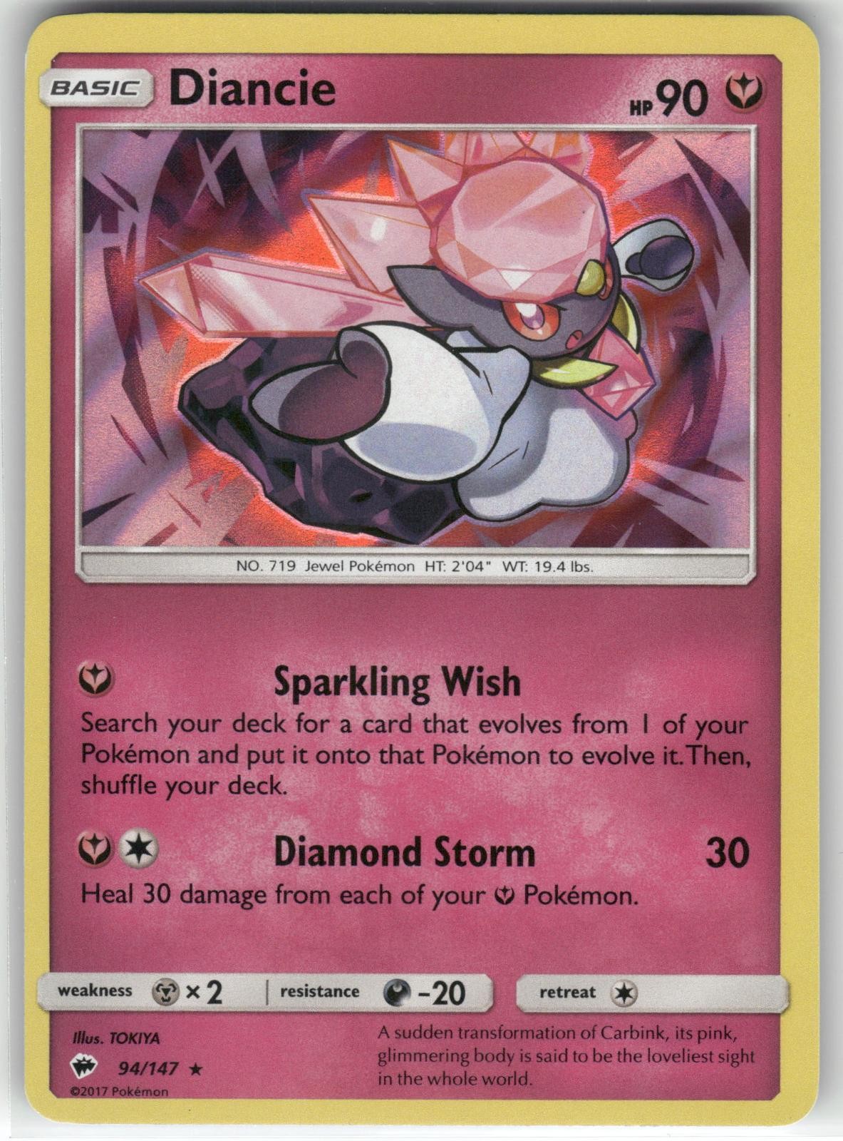 Diancie 94/147 Holo Rare Burning Shadows Pokemon Lightly Played