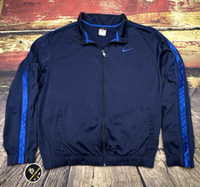 VTG Nike Track Jacket Mens Large Navy Royal Blue Full Zip 90s Y2K Swoosh Hip Hop