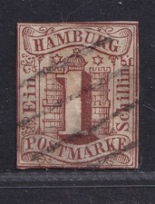 HAMBURG 1859. 1 S, Rotbraun, Mi. 2, gest., KW = 130 Euro