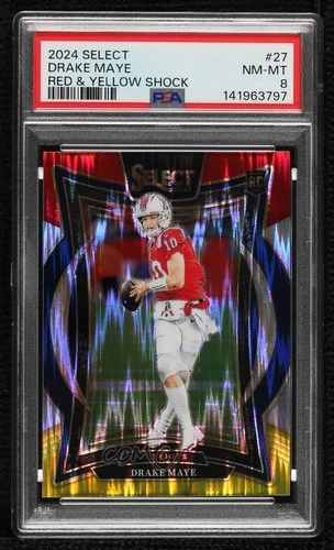 2024 Panini Select Concourse Red & Yellow Shock Prizm Drake Maye PSA 8 Rookie RC