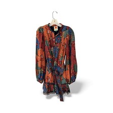 Farm Rio Long-Sleeve Stitched Flowers Mini Dress Size M