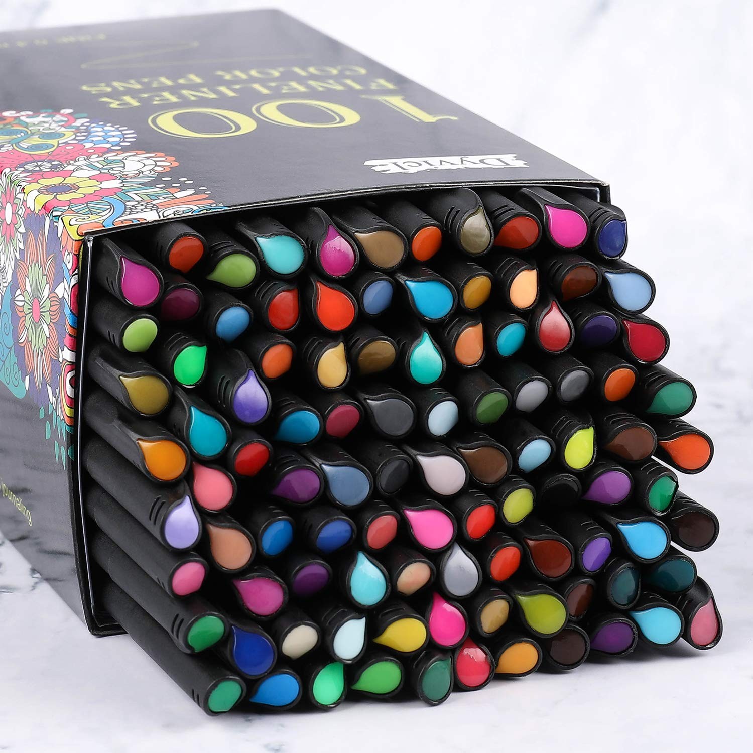 Fineliner Pens, 100 Colors 0.4mm Fineliner Color Pen Set Fine Point Markers D...