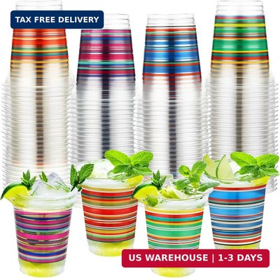 SiliFine 100 Pcs Fiesta Cups 14 oz Mexican Plastic Cups Bulk PET Disposable Cinc
