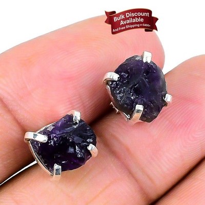 Amethyst Rohstein 925 Sterling Silber Unikat Frau Haken Ohrstecker Neu Ohrringe