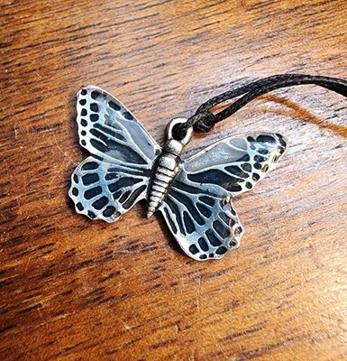 1990s Danforth Pewter and Enamel Butterfly Bag Charm Fob Pendant Small Ornament