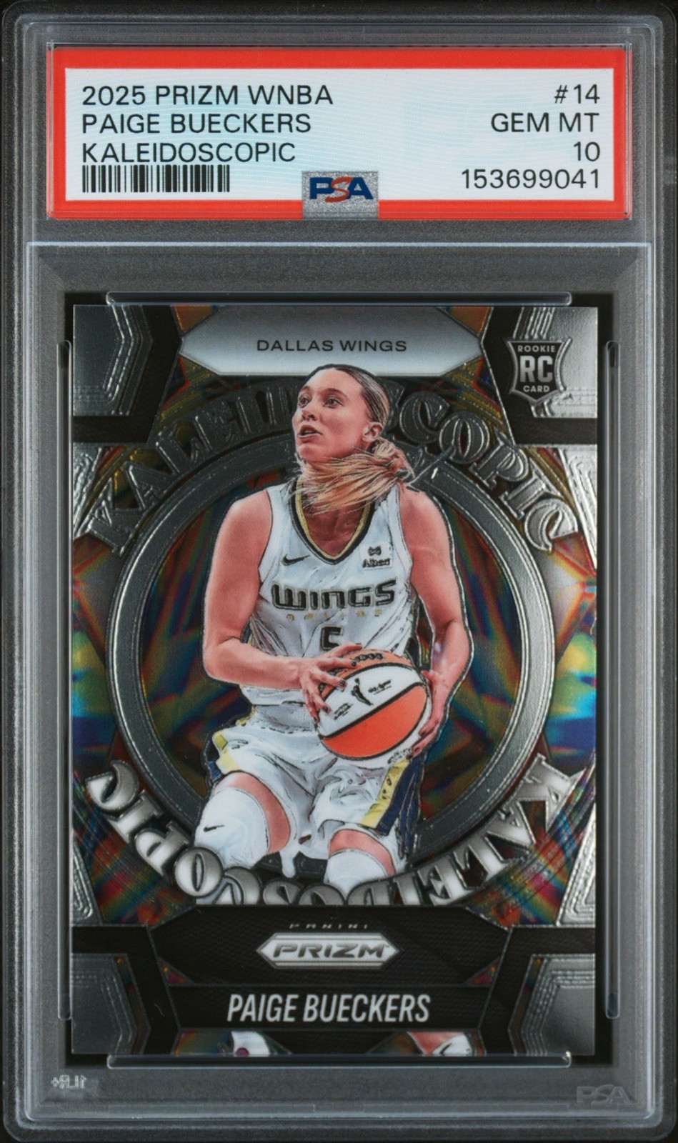 Panini 2025 Prizm WNBA Paige Bueckers Dallas Wings Kaleidoscopic #14 PSA 10 RC view 1
