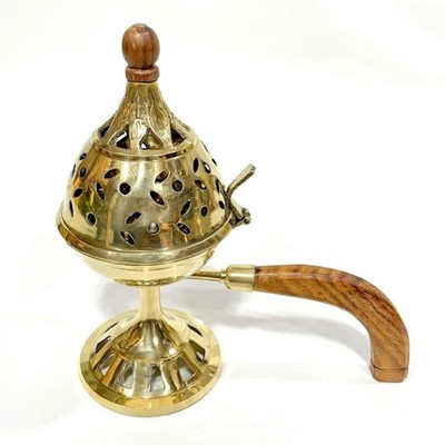 Hand Loban Incense Burner, with Wooden Handle, Dhoop Dhuni Resin & Home