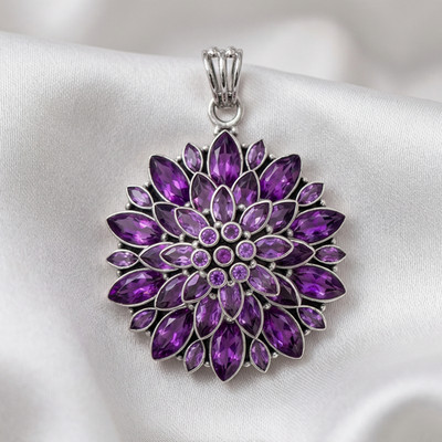 925 Sterling Silver Large Crystal Dahlia Statement Pendant Necklace, 3D Flower