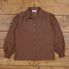 Vintage Lady Manhattan Silk Shirt Button L 90s Stripe Womens Long Sleeve Brown