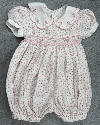 Baby Girl Clothes Vintage 6 Month Pink Floral Smocked Dressy Romper Outfit