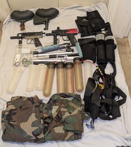 Large Bundle Of Paintball Items Markers /Canisters/Holders/& more