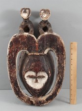 Antique Native Worn, Carved & Painted Wood EKUK African Kwele Ceremonial Mask