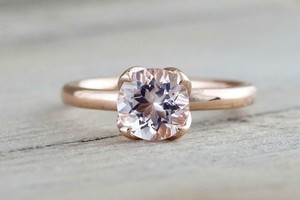 Authentic 1Ct Lab- Created Morganite Lotus Flower Petal Solitaire Ring 14K Rose Gold Plated