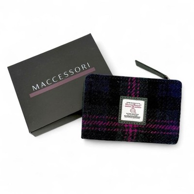 Maccessori 100%  Harris Tweed Scottish Zip Purse   Handwoven Wool Tartan Design