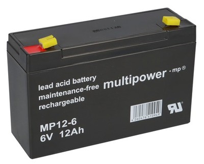 1 x Multipower Bleiakku MP12-6 6V 12Ah NP12-6 LC-R0612P1 NP12-6T