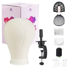 24'' Canvas Block Mannequin Head Wig Making Display Styling with Table Clamp