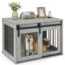 Dog Crate Furniture, 31.5  Heavy Duty Dog Kennel w/Sliding Barn Door Metal Frame