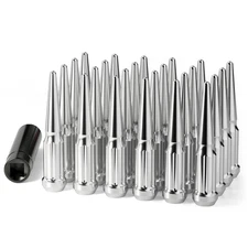 M14X1.5 Spike Lug Nuts 24 Pcs, Chrome Spiked Lug Nut with Spline Key for Chevy S
