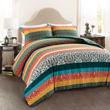 Lush Decor Boho Stripe Reversible Cotton 3 Piece Duvet Cover Set King 16T006290
