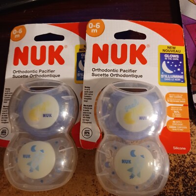 Nuk Orthodontic Pacifier 0-6M Glow/Dark Boys Blue Bundle (2) 2 packs New/sealed