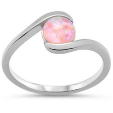 Round Pink Opal .925 Sterling Silver Ring