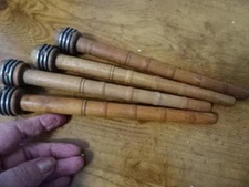 Vtg/Antique Lot 4 thread spools/bobbins-Wooden Textile-8.5"tall-metal coil@top