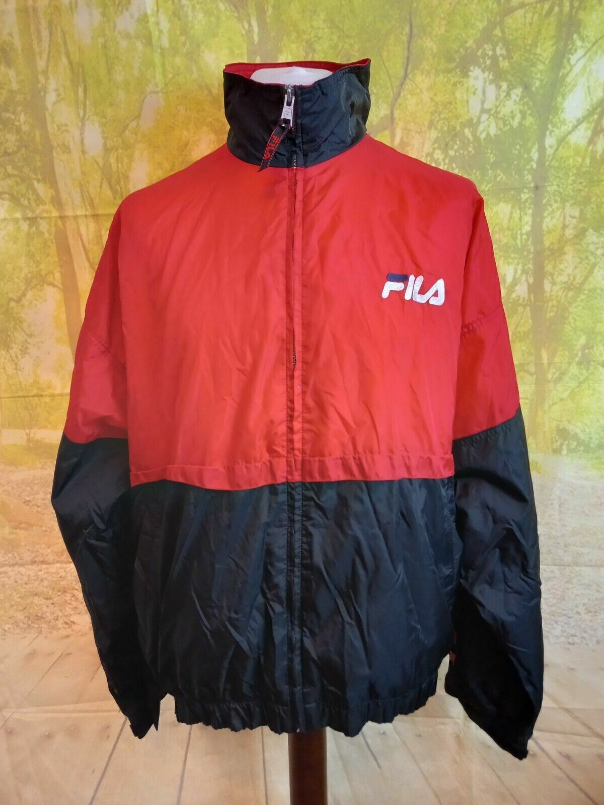 Giacca foderata Fila rossa 100% nylon poliestere cotone. UK uomo taglia XL