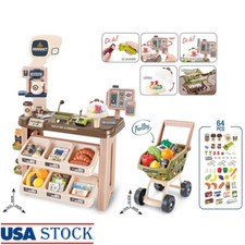 Grocery Store Playset Kids Shopping Cart Cash Register Play Food 64 Pieces New