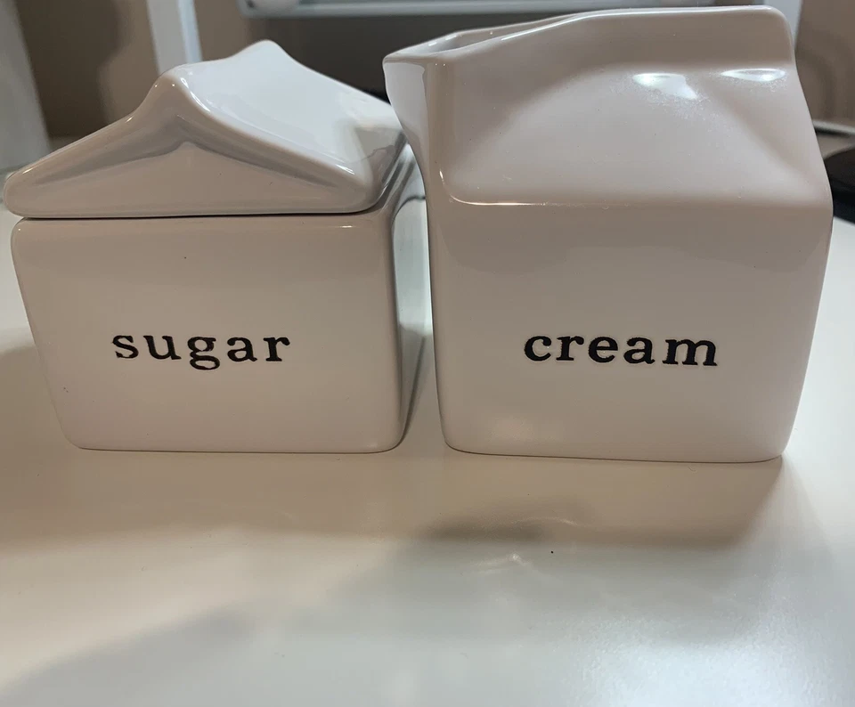 Crate & Barrel Cream and Sugar Set, White containers with lid - Image 4 of 4