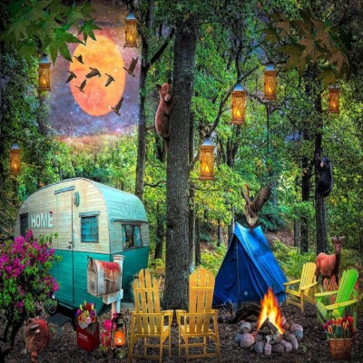 SunsOut Summertime Camping 500-Piece Large Pieces Jigsaw Puzzle