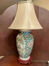 Chinese Mid-20th Century Porcelain Baluster Vase Hand Painted Flower Lamp