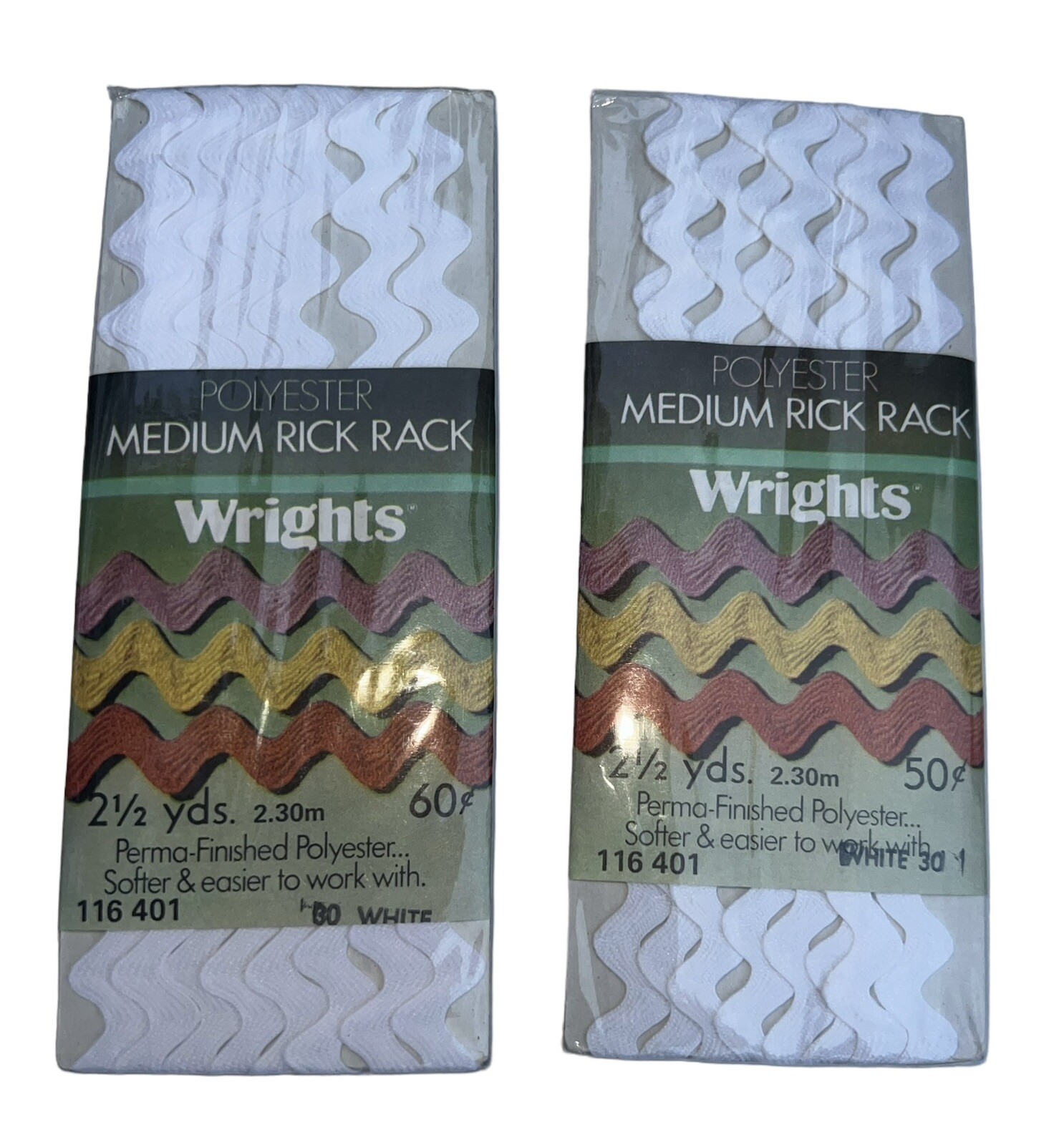 Lot of 2 Vintage Wright's Medium Rick Rack White 401 2 1/2 Yards Each ...