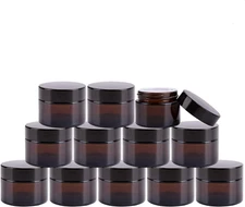 Cosmetic Jars, 40 Pack of 1.7 oz Amber Round Glass Jars, with Inner Liners an...