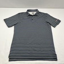 Straight Down Men's Blue Striped Performance Golf Polo Sz Medium Logo On Sleeve