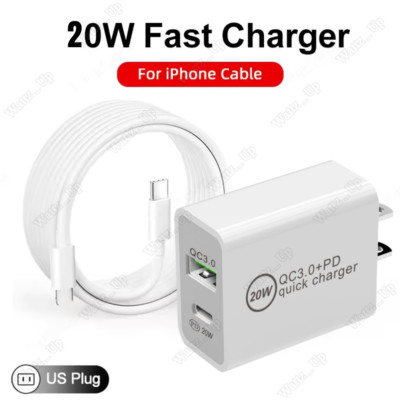 20W Power Adapter Fast Charger Type C Charging Cable For iPhone 14 13 12 11 XR X