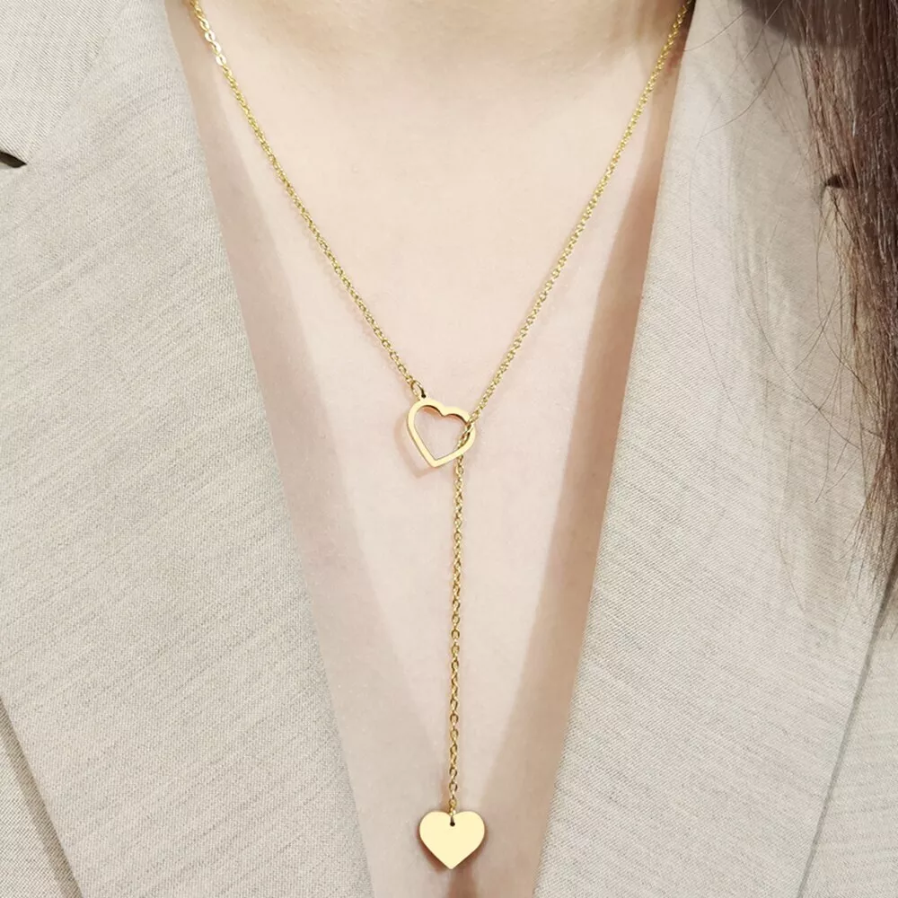Prematuro Agotar camisa Collar De Corazón Colgante Cadena Para Hombre Mujer Oro Plata Acero  inoxidable | eBay