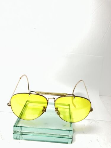 Vintage BUSHNELL Aviator Sunglasses 1/10 12k Gold-Filled Yellow lense japan rare - Afbeelding 1 van 3