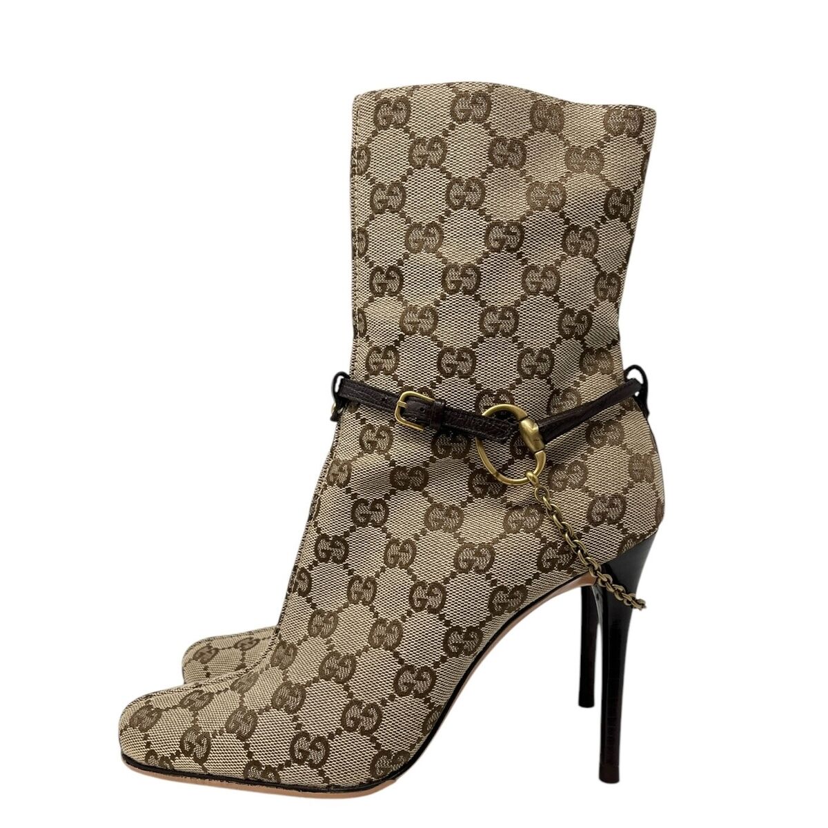 GUCCI Vintage GG Monogram Ankle Boots Heels Belt #36.5-37 GUCCI Vintage GG Monogram Ankle Boots Heels Belt #36.5-37