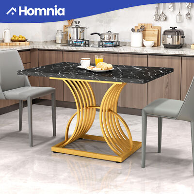 47'' Rectangular Faux Marble Dining Table 4 People Modern Home Kitchen Desk Black