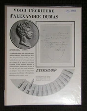 1930 EVERSHARP PENS 10.5x14" Print Ad FN 6.0 D'Alexandre Dumas / France