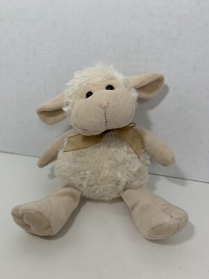 Hobby Lobby small plush cream tan white lamb sheep brown ribbon bow