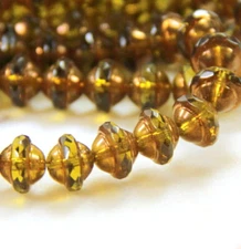 Saturn Beads, 8x10 mm, Olive Green w/Bronze Finish, Czech, 25 Pcs
