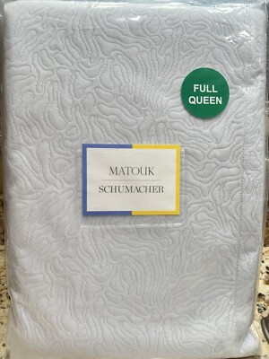 MATOUK SCHUMACHER Cora Coverlet Blue Mineral Full Queen 100%Cotton Matelasse New
