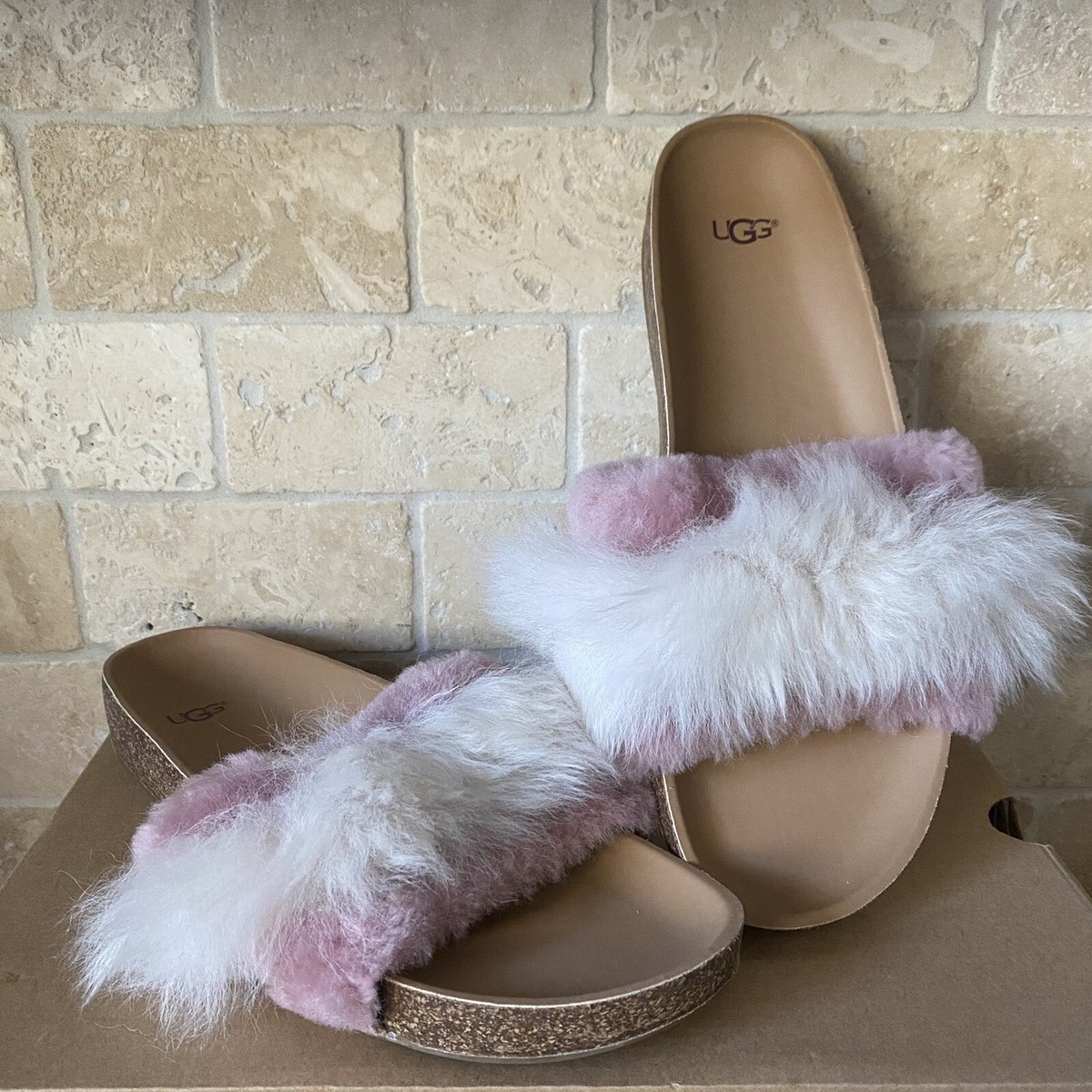 UGG Diane Wisp Dawn Pink Fluff Slide Slip-on Slippers Sandal Size