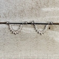 PAIR LEAF GEM NIPPLE RINGS SHIELDS BARBELLS PIERCINGS 14 GAUGE NEW 9/16"
