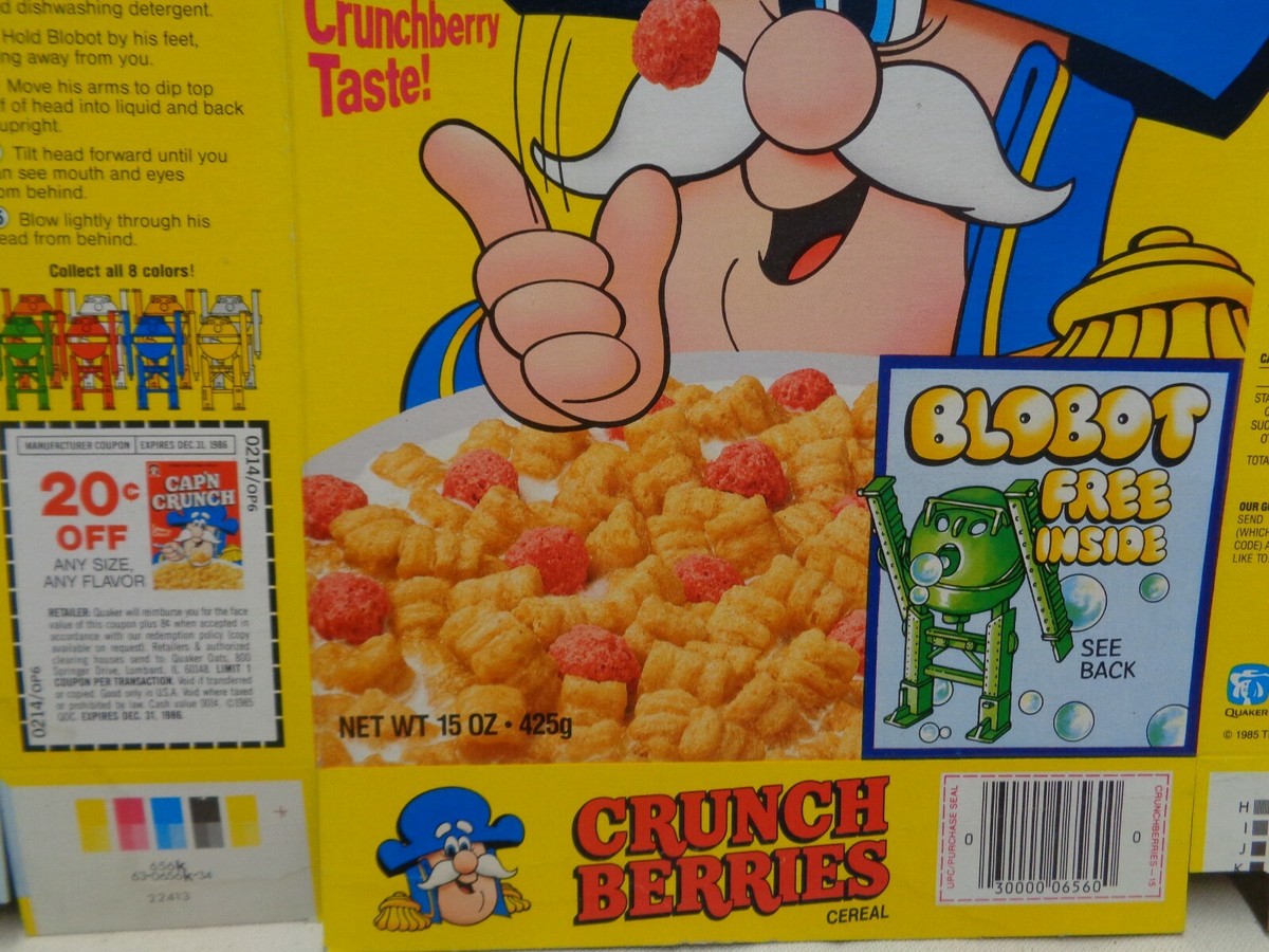 Cereal box 1986 Cap'n Crunch BLOBOTS prize flat unused box vintage